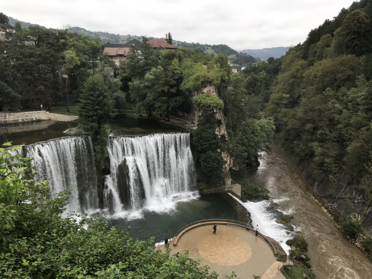 Pliva waterfall below the historic town of Jajce, Bosnia